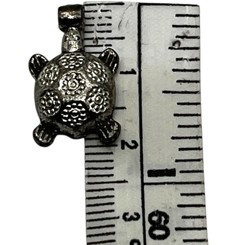 Turtle Shaped Silver Tone Metal Pendant With Floral Engravings 2cm - Picture 6 of 6